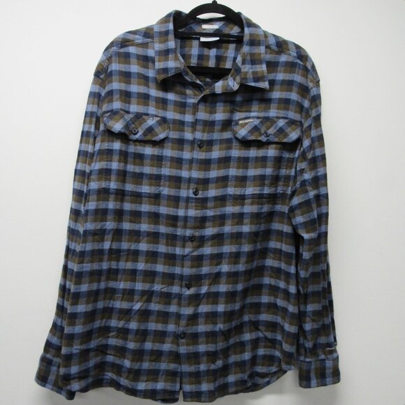 COLUMBIA Omni-Wick Blue Green Plaid Outdoor Camping Hiking Flannel Shirt sz XL - Picture 1 of 4